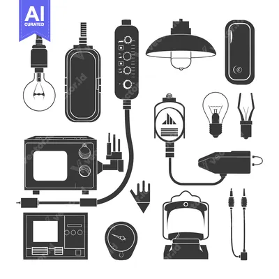 Aset desain premium: A Collection of Black and White Electrical Devices