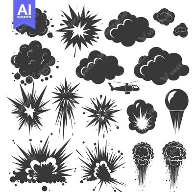 Aset premium populer: A Collection of Black and White Explosion and Smoke Graphic Elements