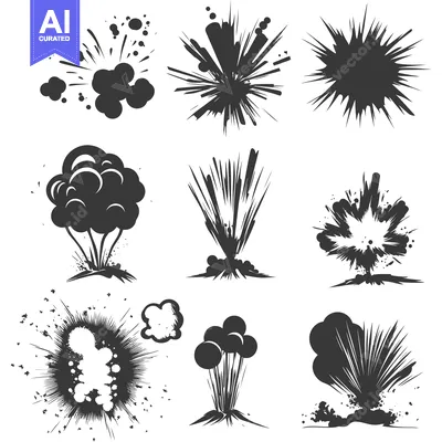 Aset desain premium: A Collection of Black and White Explosion Silhouettes