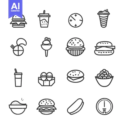 Aset premium populer: A Collection of Black and White Fast Food Icons