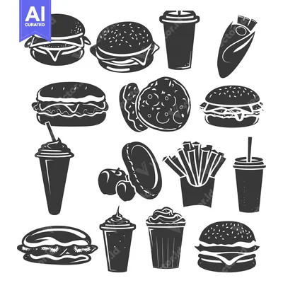 A Collection of Black and White Fast Food Icons