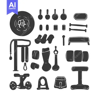 Aset premium populer: A Collection of Black and White Fitness Equipment Icons