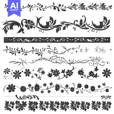 Aset premium populer: A Collection of Black and White Floral Design Elements