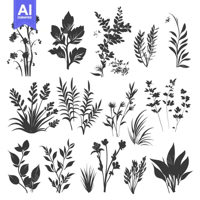 Premium design asset: A Collection of Black and White Floral Silhouettes