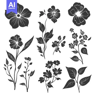 Popular premium asset: A Collection of Black and White Floral Silhouettes