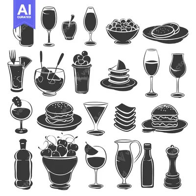 Premium design asset: A Collection of Black and White Food and Drink Silhouettes