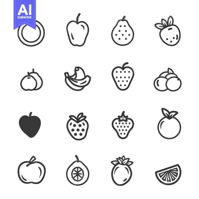 A collection of black and white fruit icons