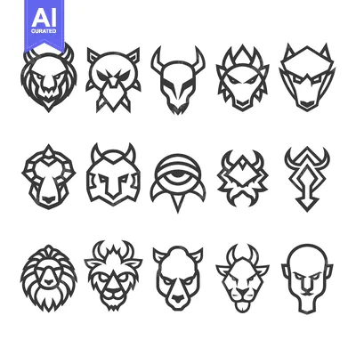 Aset desain premium: A Collection of Black and White Geometric Animal Head Logos