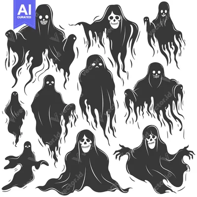 Popular premium asset: A Collection of Black and White Ghost Silhouettes