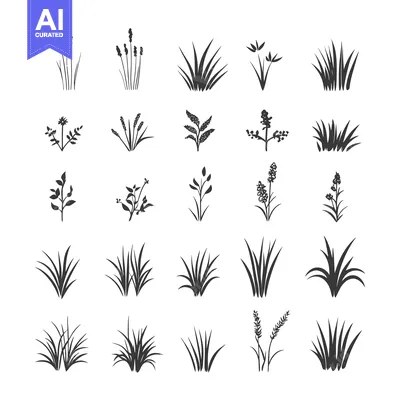 A Collection of Black and White Grass Silhouettes