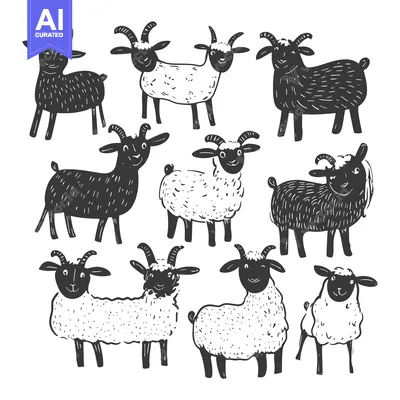 Popular premium asset: A Collection of Black and White Hand-Drawn Cartoon Goats