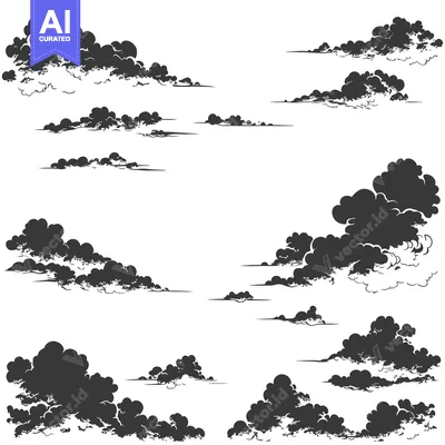 Popular premium asset: A Collection of Black and White Hand-Drawn Cloud Silhouettes