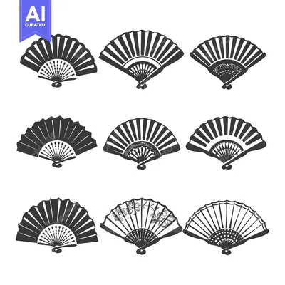 Aset premium populer: A Collection of Black and White Hand Fans with Various Designs