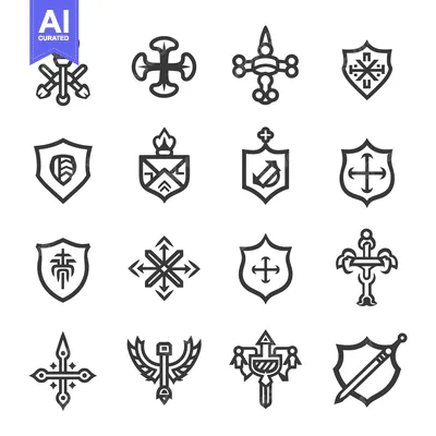 A Collection of Black and White Heraldic and Religious Symbols
