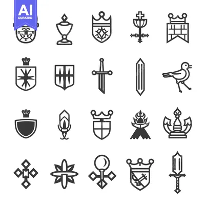 A Collection of  Black and White Heraldic Design Elements