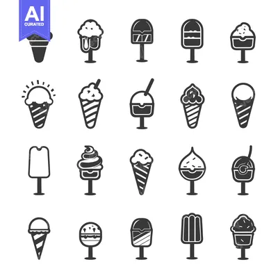 Popular premium asset: A Collection of Black and White Ice Cream Icons