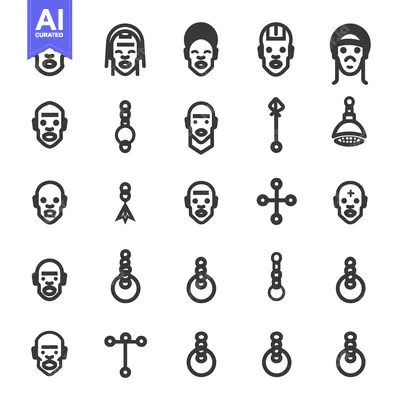 A Collection of Black and White Icons Featuring Male Faces and Abstrac