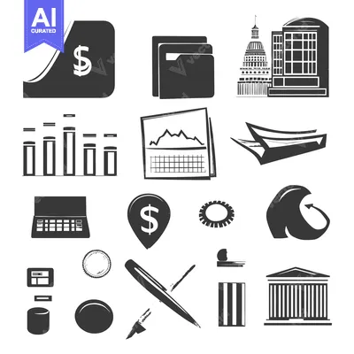 Premium design asset: A Collection of Black and White Icons Related to Business, Finance, an