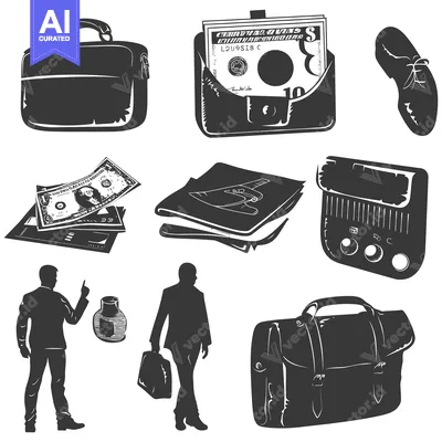 Aset desain premium: A Collection of Black and White Illustrations Featuring Various Busine