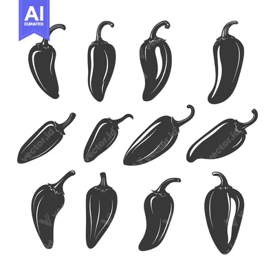 Aset premium populer: A Collection of Black and White Jalapeno Pepper Silhouettes