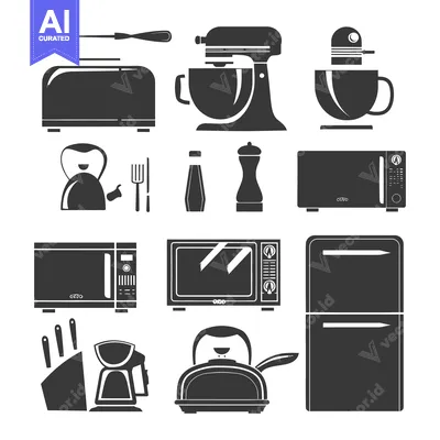 Premium design asset: A Collection of Black and White Kitchen Appliances