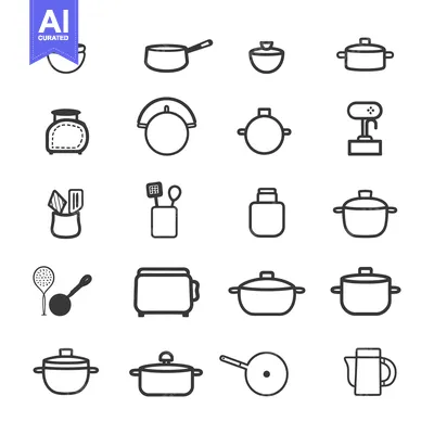 Aset desain premium: A Collection of Black and White Kitchenware Icons