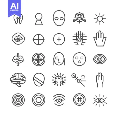 Aset desain premium: A Collection of Black and White Line Art Icons Representing Human Perc