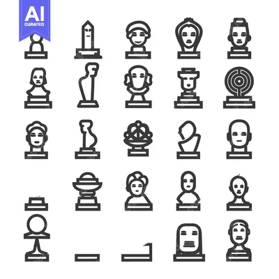 Popular premium asset: A Collection of Black and White Line Art Statues and Busts