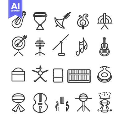 Popular premium asset: A Collection of Black and White Line Drawings Depicting Musical Instru