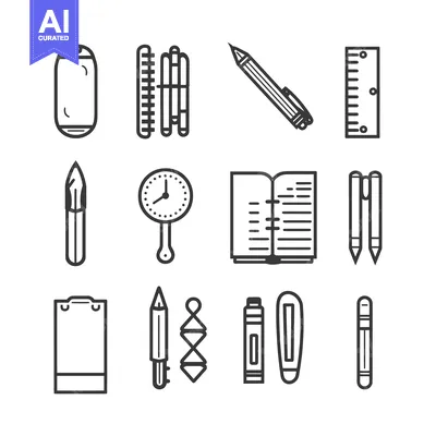 A Collection of Black and White Line Drawings Depicting School Supplie