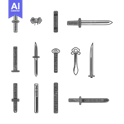 Premium design asset: A Collection of Black and White Line Drawings of Different Types of Sw