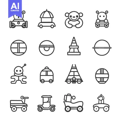 Aset premium populer: A Collection of Black and White Line Drawings of Toy Vehicles and Spac