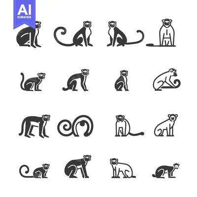 Aset desain premium: A Collection of Black and White Monkey Icons