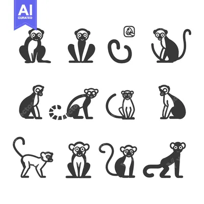Aset desain premium: A Collection of Black and White Monkey Illustrations