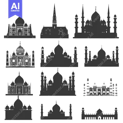 A Collection of Black and White Mosque Silhouettes