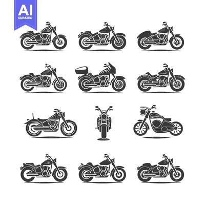 Aset premium populer: A Collection of Black and White Motorcycle Silhouettes