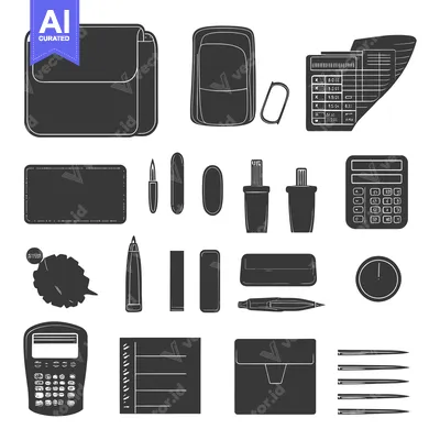 Premium design asset: A Collection of Black and White Office Supplies Silhouettes