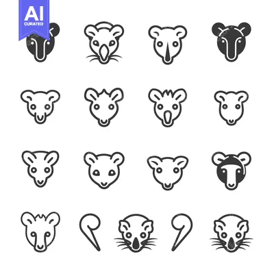 Aset desain premium: A Collection of Black and White Opossum Icons