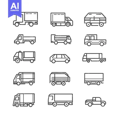 Aset premium populer: A Collection of Black and White Outline Truck and Van Illustrations