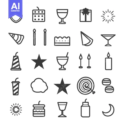 Aset premium populer: A Collection of Black and White Party Icons