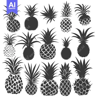 Premium design asset: A Collection of Black and White Pineapple Silhouettes