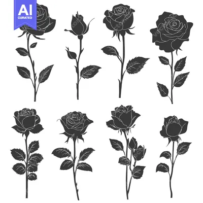 Popular premium asset: A Collection of Black and White Rose Silhouettes