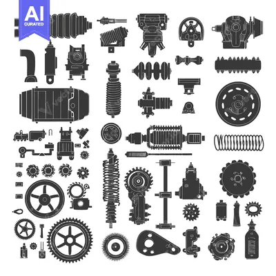 Popular premium asset: A Collection of Black and White Silhouettes of Car Parts