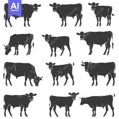 A Collection of Black and White Silhouettes of Cattle