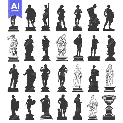 Popular premium asset: A Collection of Black and White Silhouettes of Classical Statues