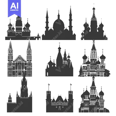 A Collection of Black and White Silhouettes of Famous Churches and Mos