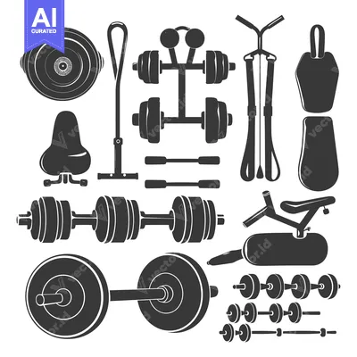 Aset premium populer: A Collection of Black and White Silhouettes of Gym Equipment