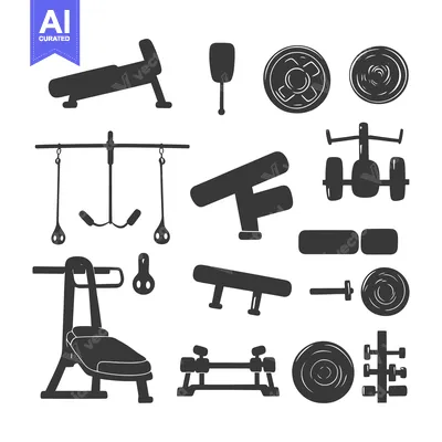 Aset premium populer: A Collection of Black and White Silhouettes of Gym Equipment