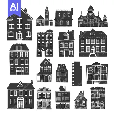 A Collection of Black and White Silhouettes of Houses