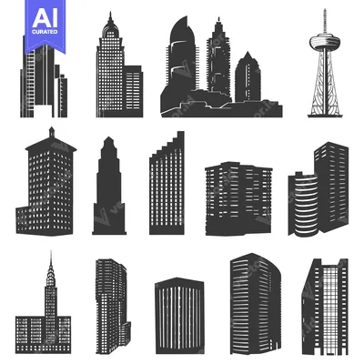 A Collection of Black and White Silhouettes of Modern Buildings